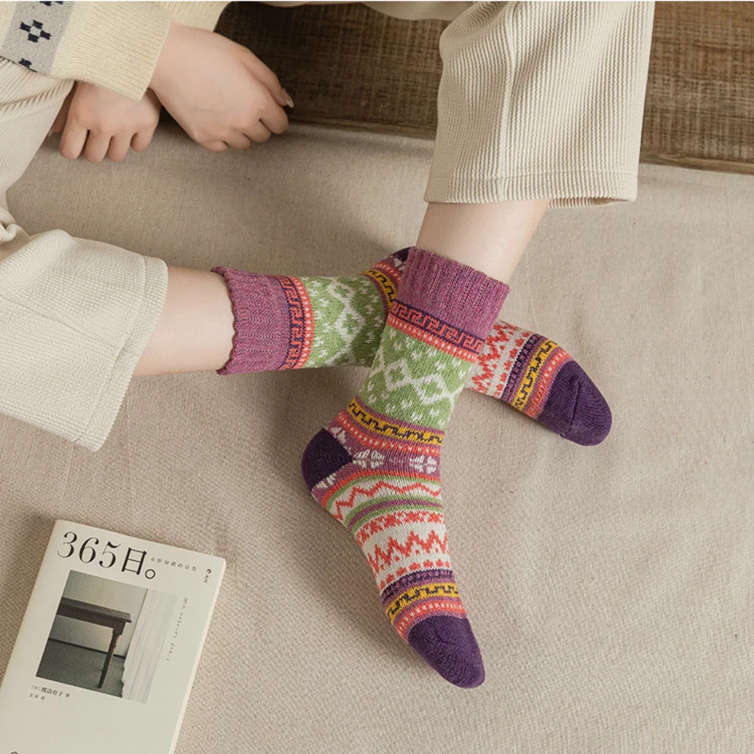 CALZE COLORATE STILE NORDICO-ETNICO - DONNA TG.36/40 5pz