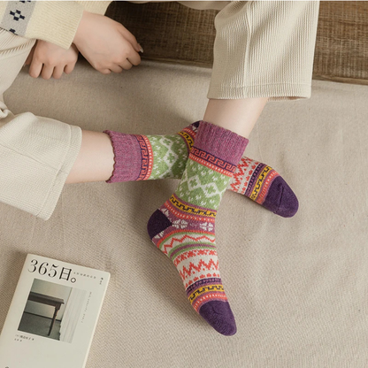 CALZE COLORATE STILE NORDICO-ETNICO - DONNA TG.36/40 5pz