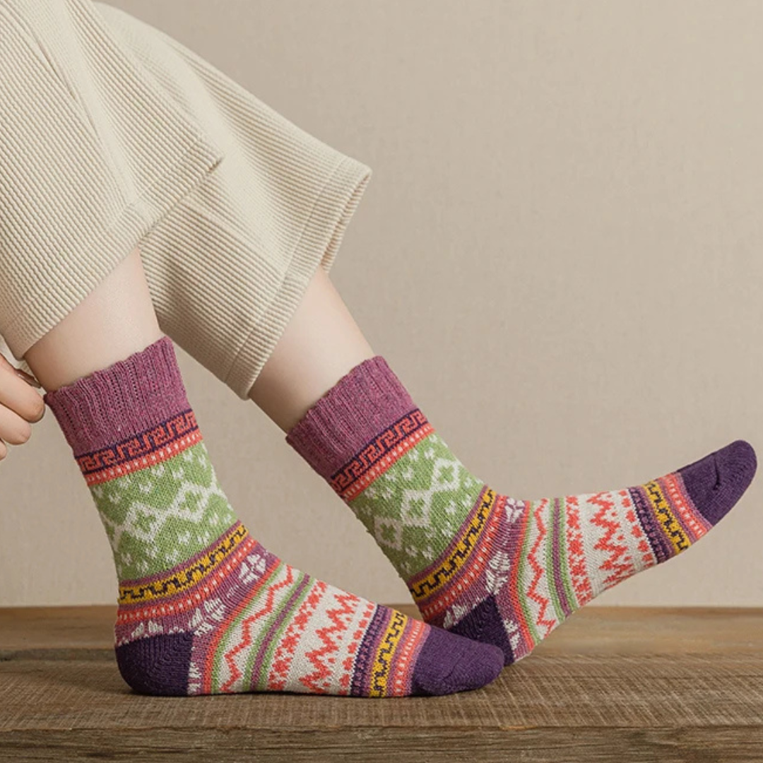 CALZE COLORATE STILE NORDICO-ETNICO - DONNA TG.36/40 5pz