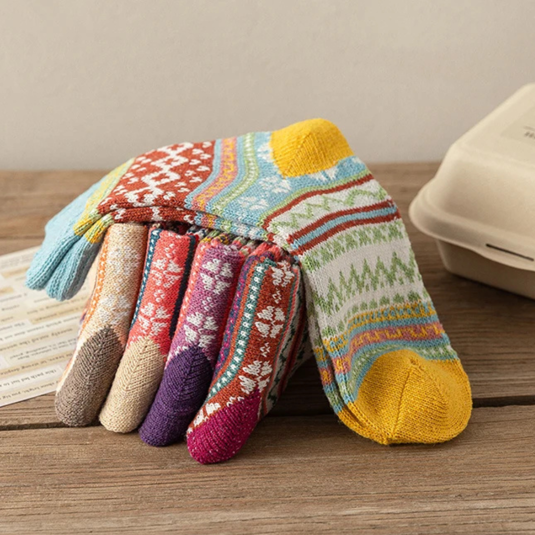 CALZE COLORATE STILE NORDICO-ETNICO - DONNA TG.36/40 5pz